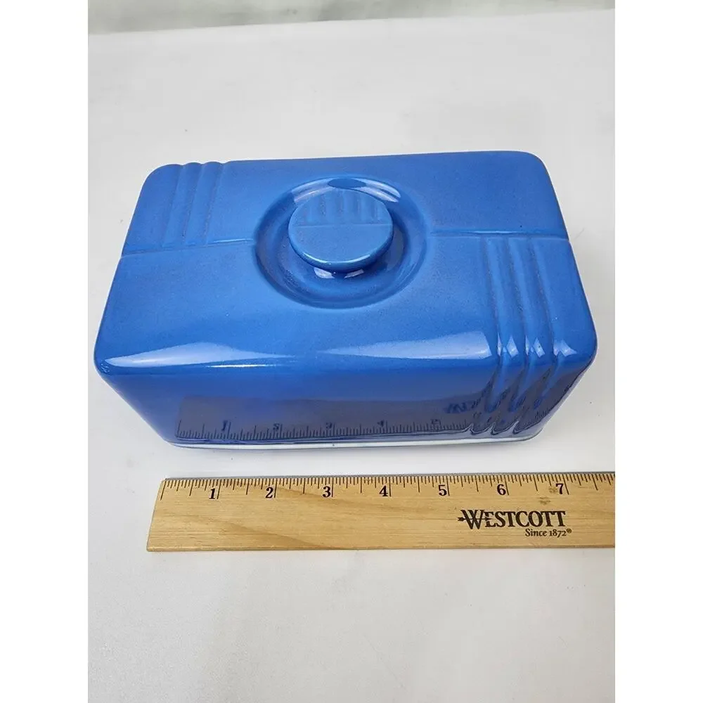Westinghouse Hall Covered Lg Wide Butter Dish fits 1lb Cornflower Blue Art Deco - Picture 5 of 9